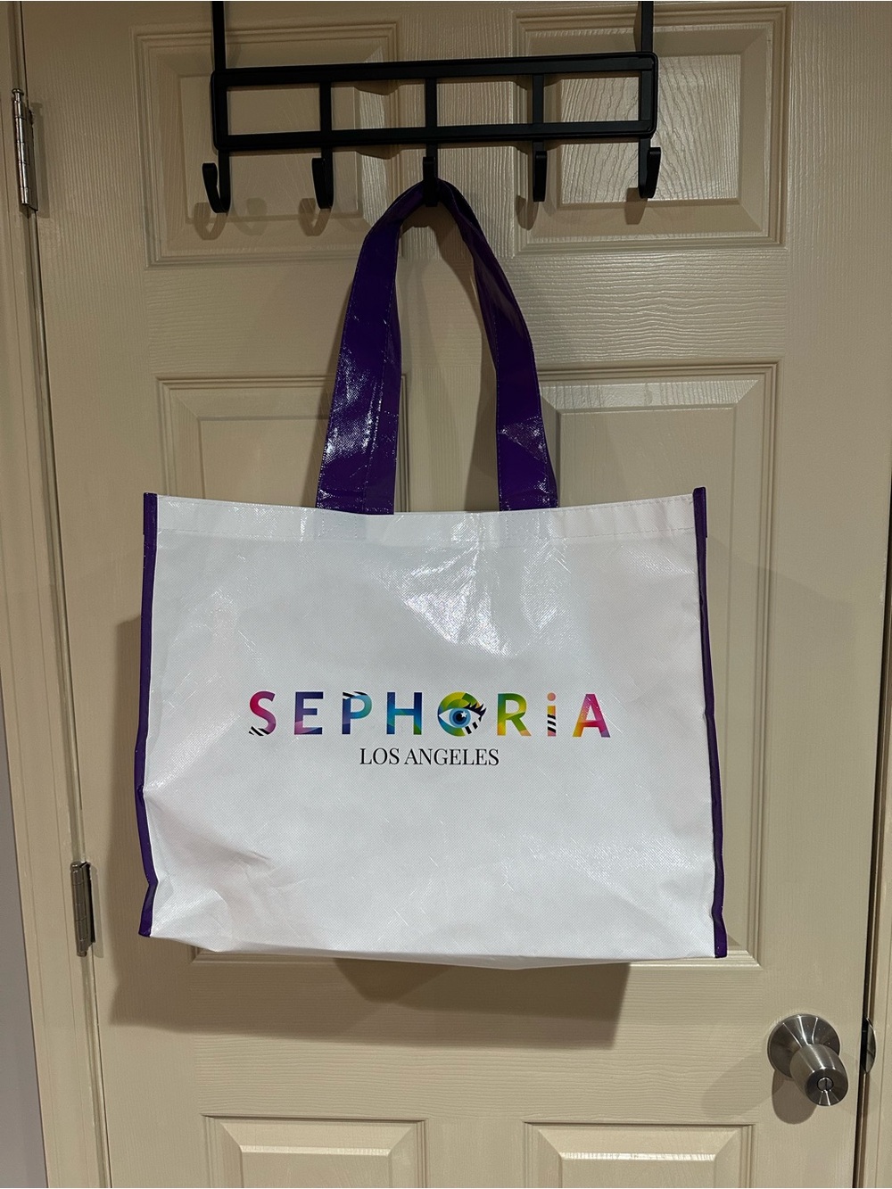 Sephoria White Tote with Purple Handles